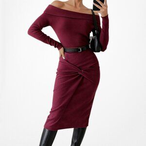 Vintage Y2K Burgundy Red Suede Felt Knee Length Bodycon Pencil Skirt Size M/L